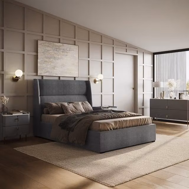 Flair Modern Upholstered Ottoman Bed in Grey, W/D/H: 180 x 200 cm