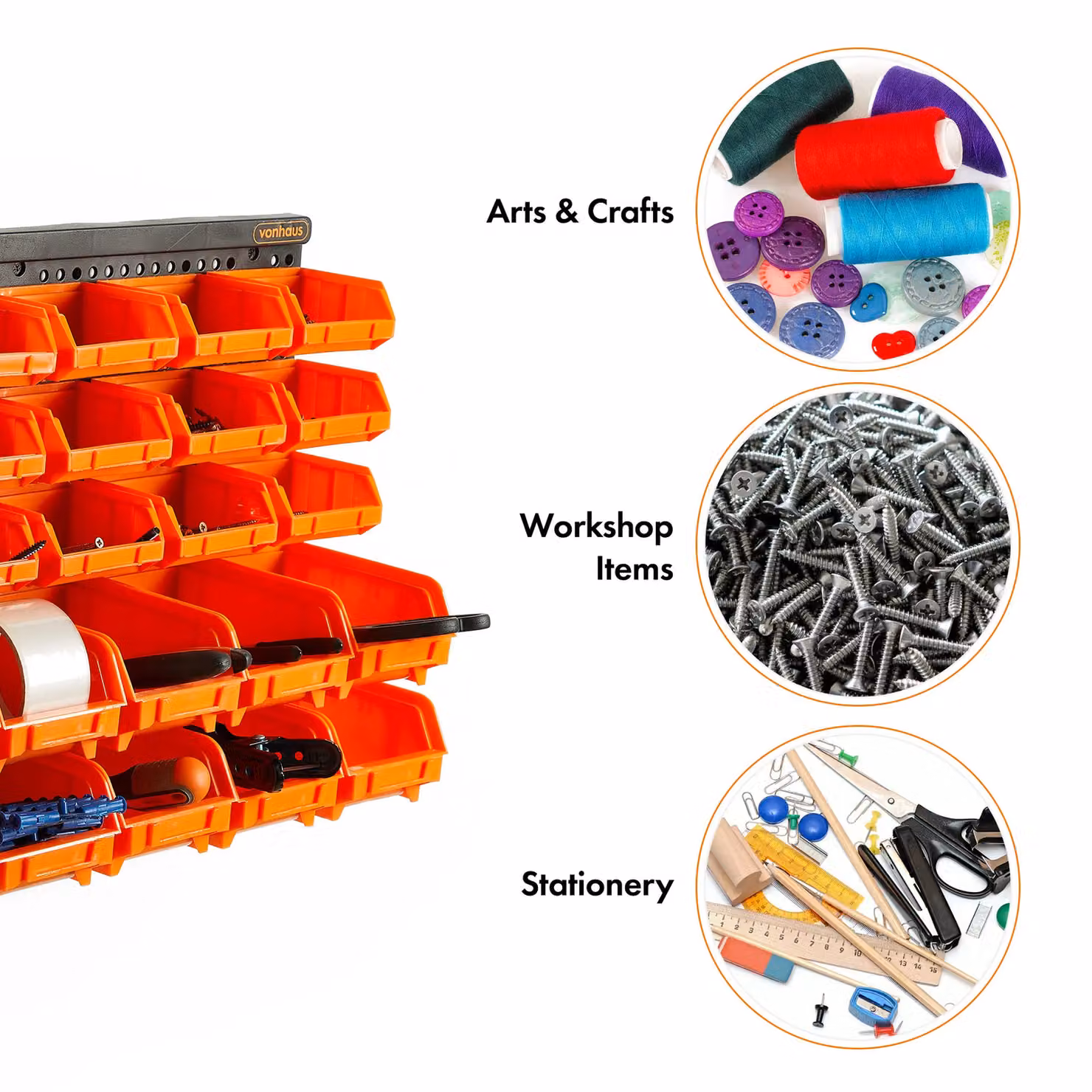 VonHaus 30 Piece Wall Mounted Workshop Storage Organiser Set in Orange – 4