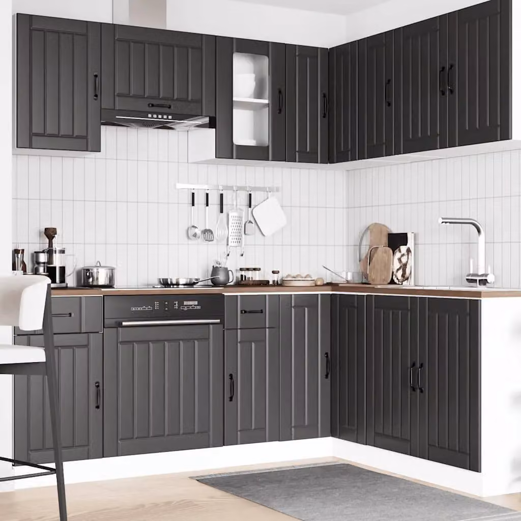 Berkfield Home Lucca 11 Piece Classic Kitchen Cabinet Set in Black Matt Engineered Wood – 2