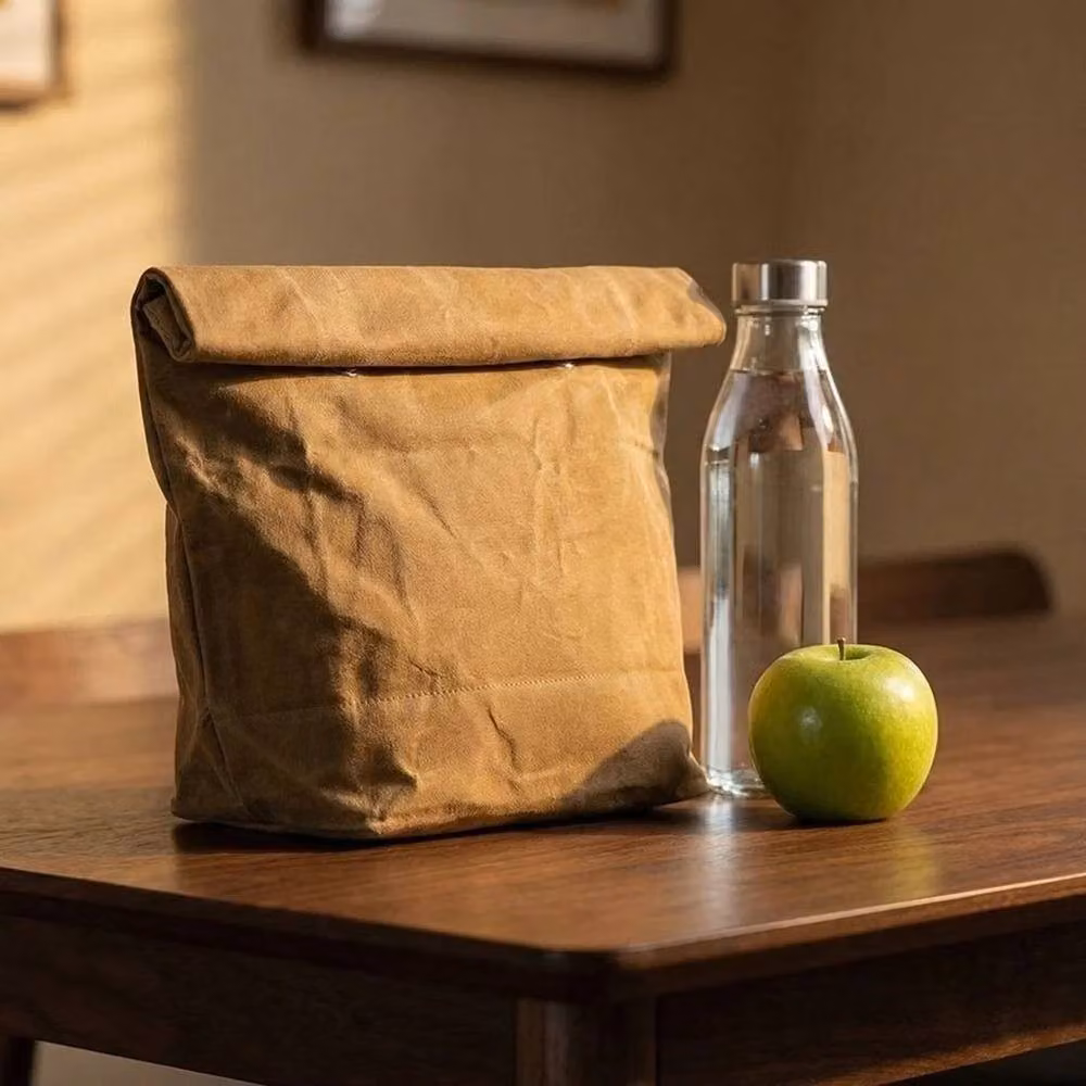 FLAVORA Large Waterproof Waxed Canvas Insulated Lunch Bag in Brown – 3