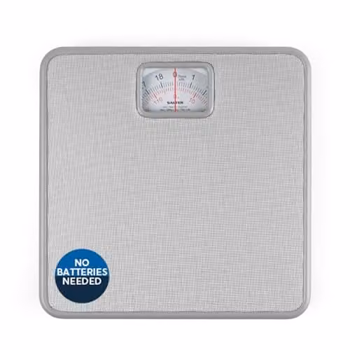 Salter Mechanical Personal Bathroom Scales with Analog Display in Silver and Red, 120 kg Capacity