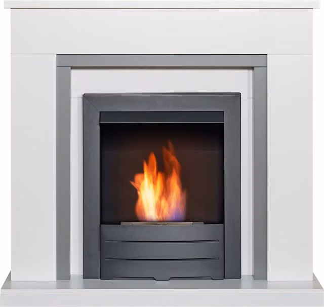 Adam Fires & Fireplaces Milan Fireplace in Pure White and Grey with Black Colorado Bio Ethanol Fire – 1