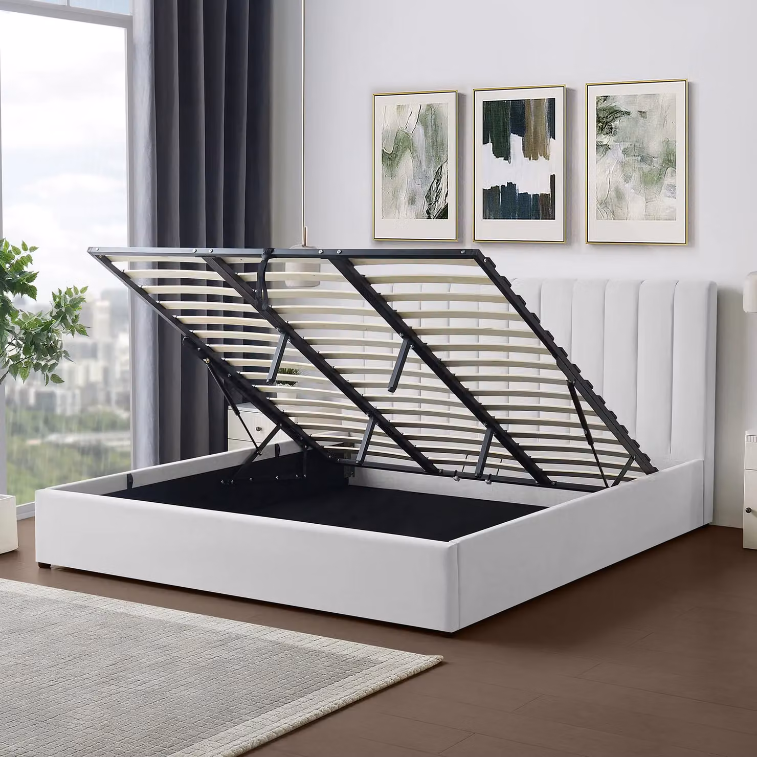 Artemis Home Evelynne Upholstered Fabric Superking Ottoman Bed Frame in Grey, W/D/H: 180 x 200 cm