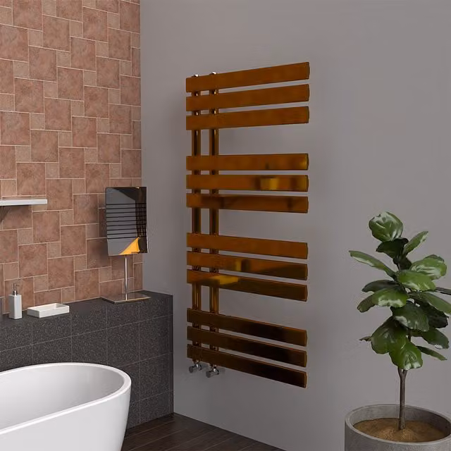 Lux Heat Open Flat Coloured Towel Radiator in Gold, H 118 cm x W 60 cm