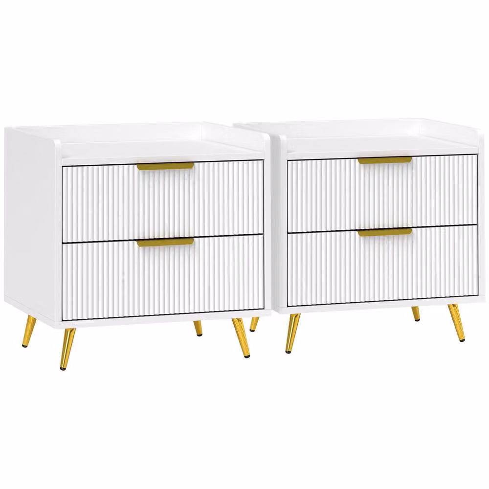 Wyld Haus Conola Yone White and Gold Set of 2 Elegant 2 Drawer Bedside Tables – 2