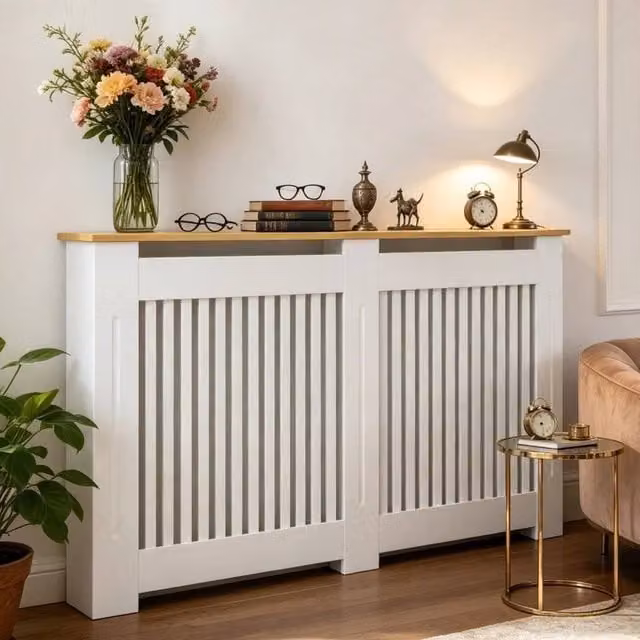 SPETLEK Vertical L High Radiator Cover in White, W/D/H: 152 x 20 x 83 cm