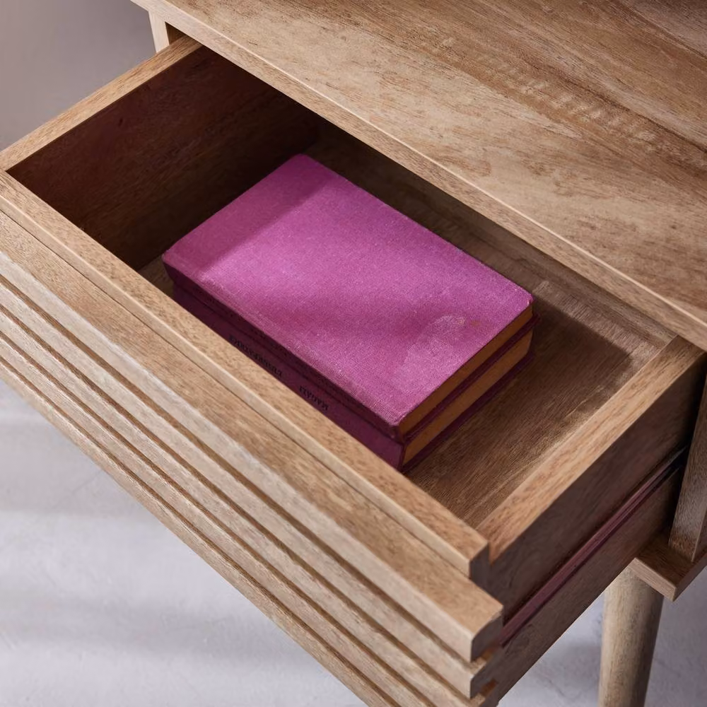 sweeek Pair of Scandi-style Bedside Tables with Grooved Wood Effect in Light Brown, W/D/H: 40 x 29 x 50.5 cm – 2