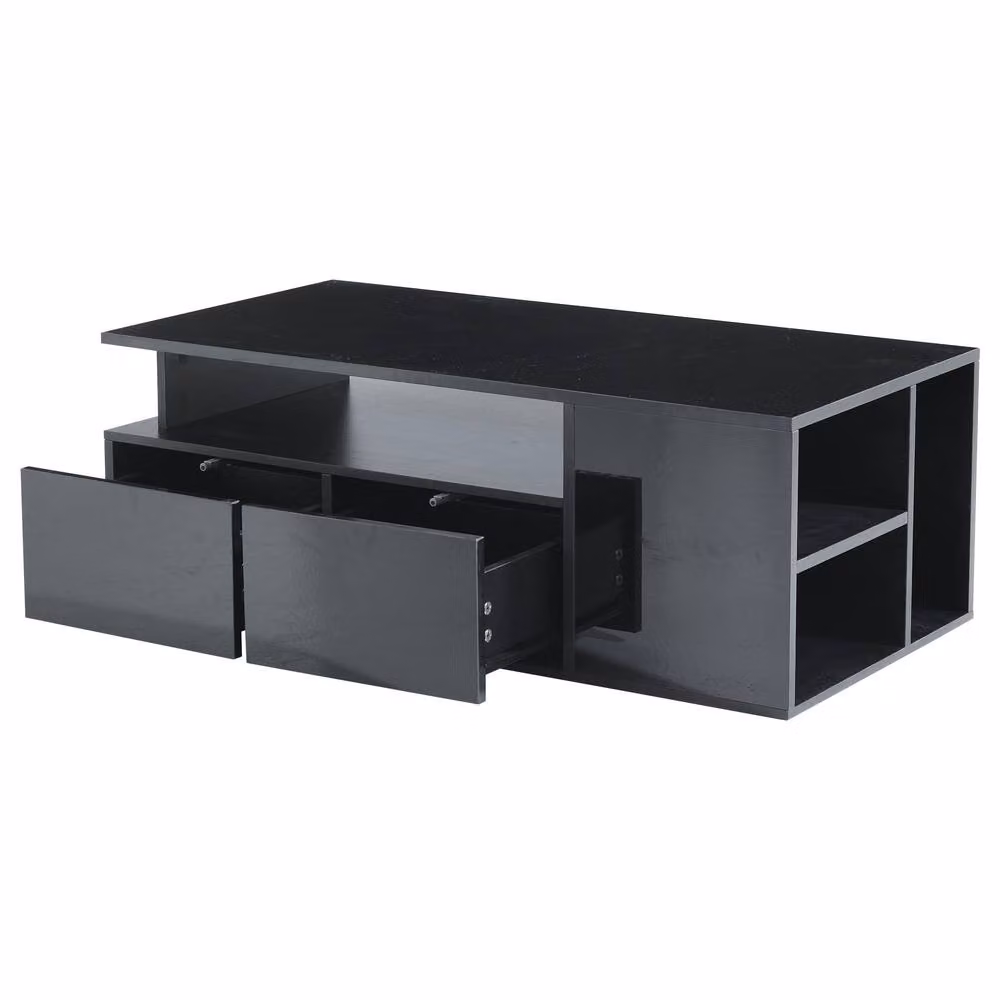 Merax High Gloss LED Coffee Table with 2 Drawers and Side Shelves in Black, W/D/H: 100 x 50 x 35 cm – 6