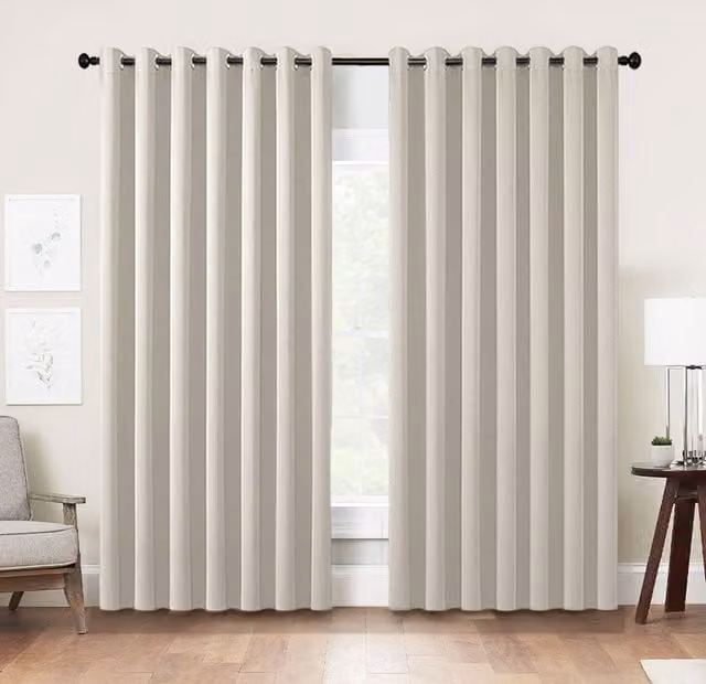 Livingandhome Pair of Beige Blackout and Sound Dampening Eyelet Curtains, Height: 229 cm