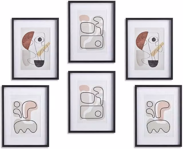 Nielsen Design 6-Piece Rowley Wooden Gallery Picture Frame Set in Black with White Mount, W/H: 30 x 40 cm