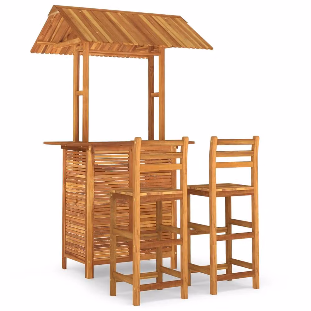 Berkfield Home 3 Piece Rustic Brown Acacia Wood Garden Bar Set – 2