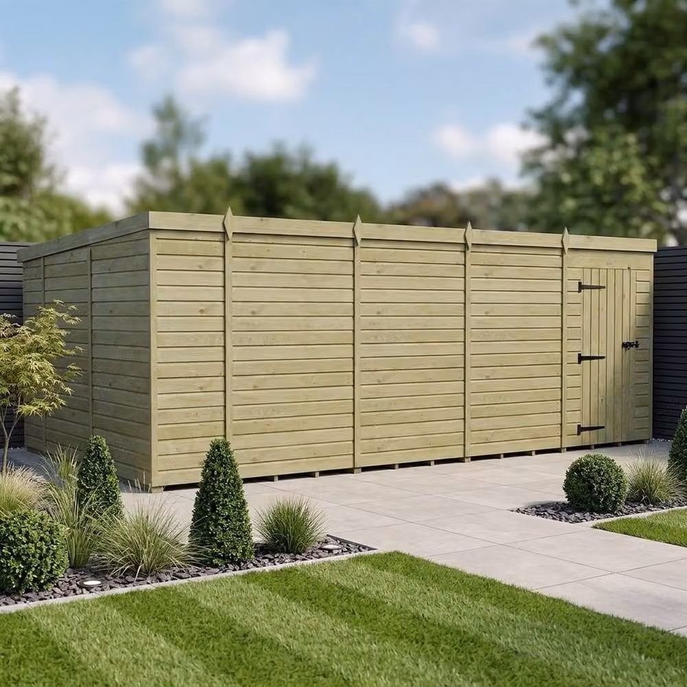 Buttercup Farm Brown Timber Pent Garden Shed with Single Door, W: 305 cm, D: 305 cm, H: 210 cm – 2