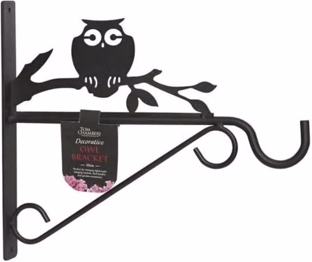 Tom Chambers Metal Owl Hanging Garden Basket Bracket in Black, 30 cm