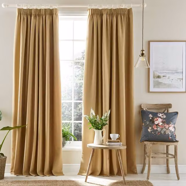Laura Ashley Stephanie Thermal Blackout Curtains in Pale Gold