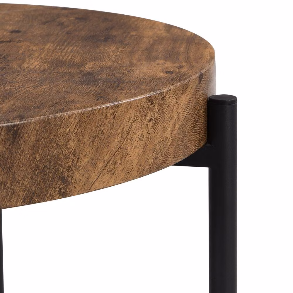 Mona Vale Furniture Rustic Industrial Round Side Table in Brown and Black – 4