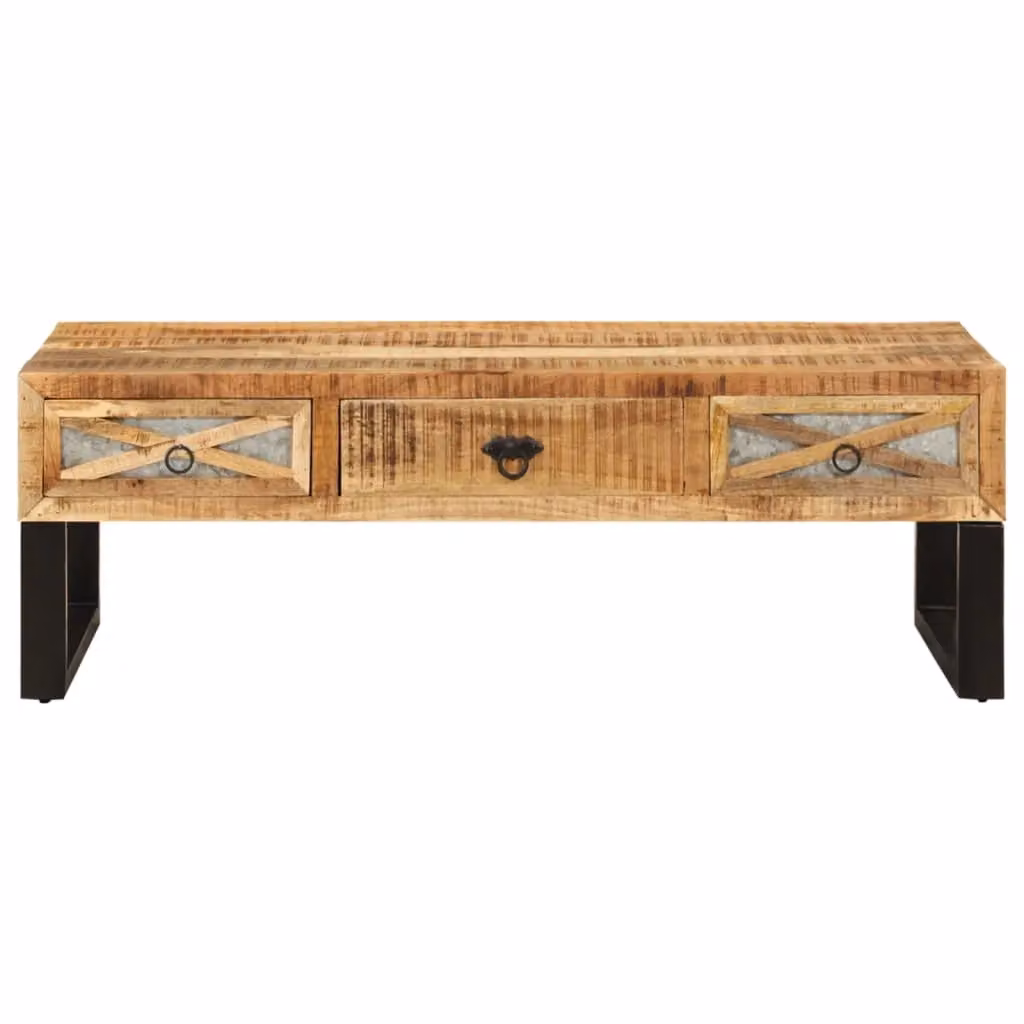 Berkfield Home Rustic Solid Mango Wood Coffee Table, Brown, W: 110 cm, D: 50 cm, H: 38 cm – 2