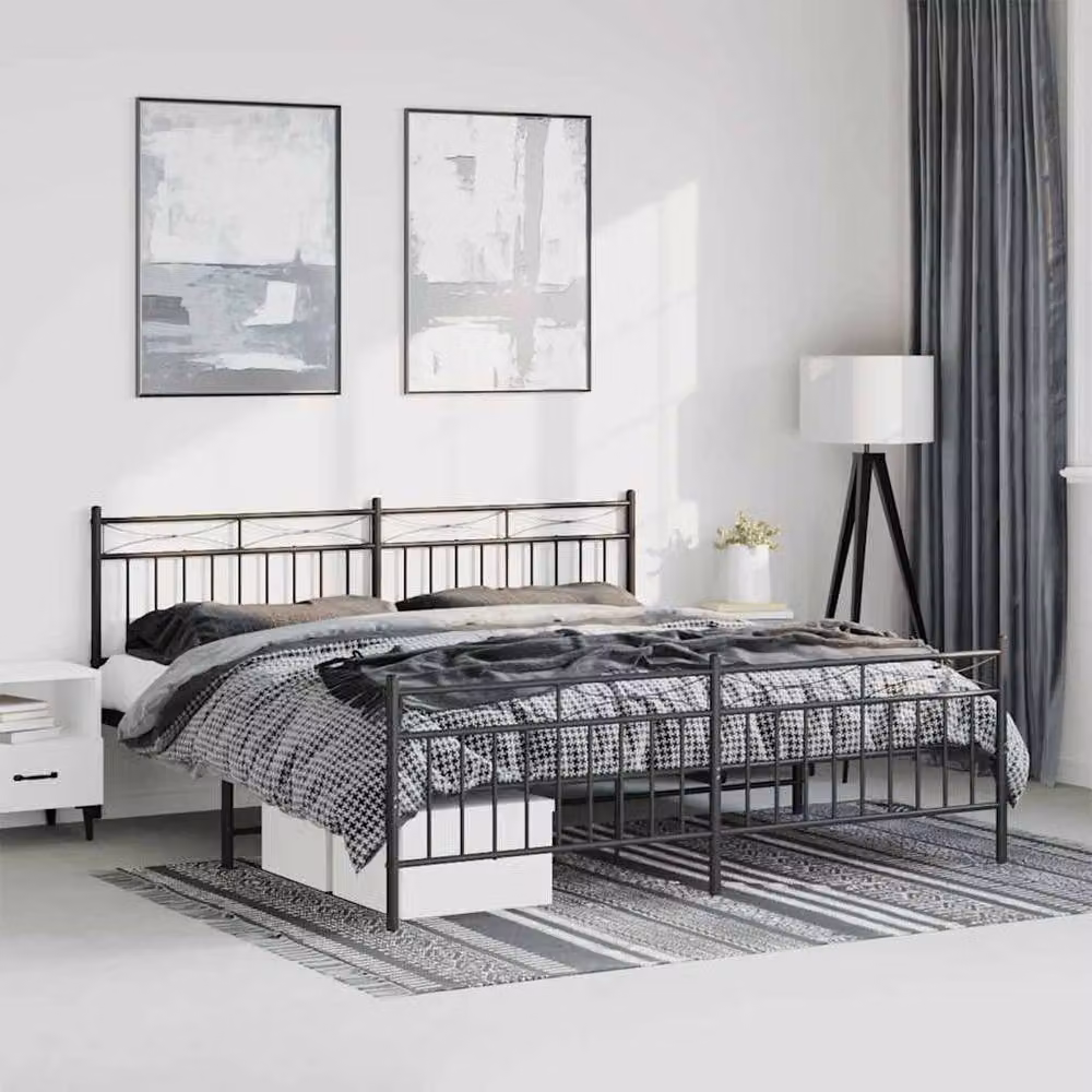 Berkfield Home Metal Bed Frame with Headboard and Footboard in Black, W: 183 cm, L: 213 cm – 2