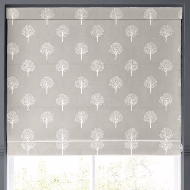 Emily Bond Yew Tree Made to Measure Blackout Roman Blind in Pebble Grey Floral Pattern