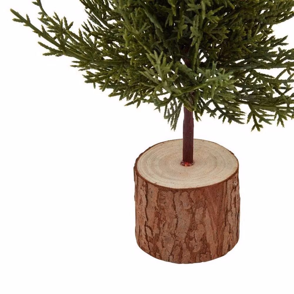 Lemon Pavilion Furniture and Decor Small Green Fir Tree in Brown Wood Log, Height: 40 cm – 3