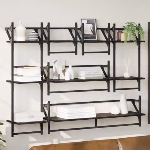 vidaXL Set of 6 Wall-Mounted Modern Shelves in Black, W: 100 cm, D: 25 cm, H: 30 cm – 2