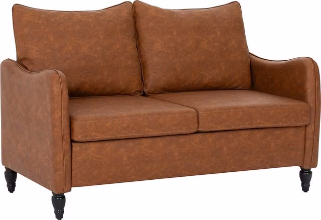 HOMCOM Modern Two-Seater Sofa in Brown Faux Leather with Marble-Effect Upholstery and Wood Accents