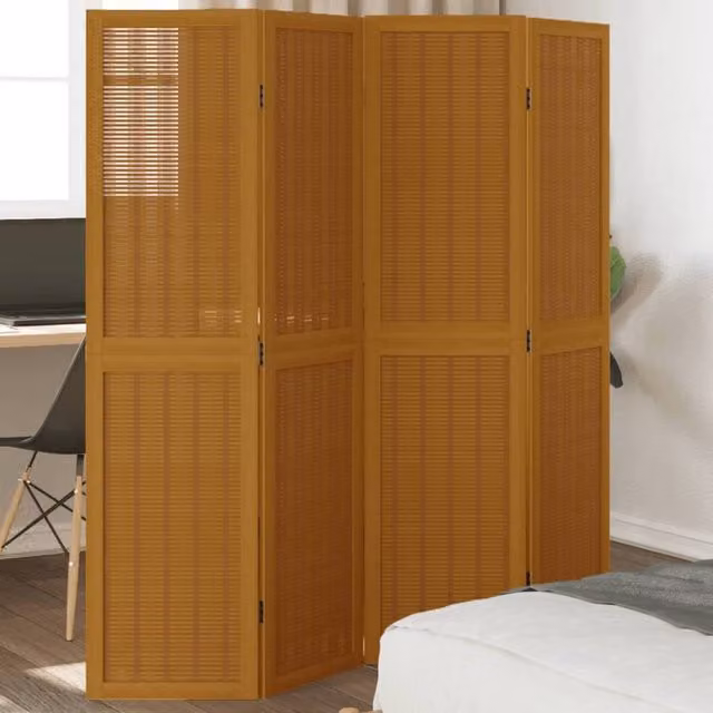 Berkfield Home 4-Panel Room Divider in Brown Solid Paulownia Wood