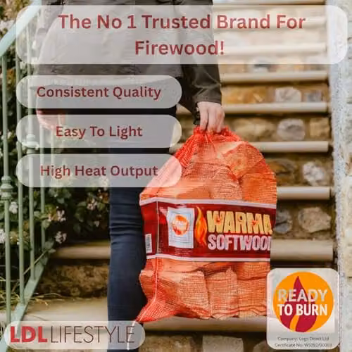 Warma Kiln Dried Softwood Firewood Logs, 3 x 25 Litre Nets (75L Total) – 2