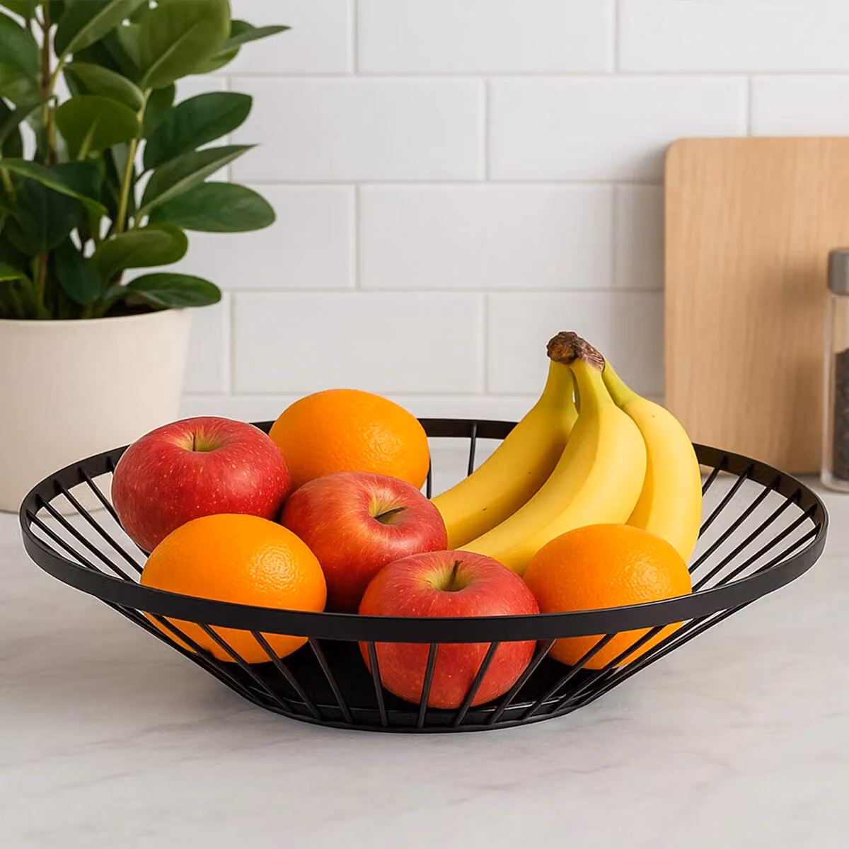 Orsina Flat Metal Fruit Basket with Matte Black Frame and Sleek Wire Design – 3