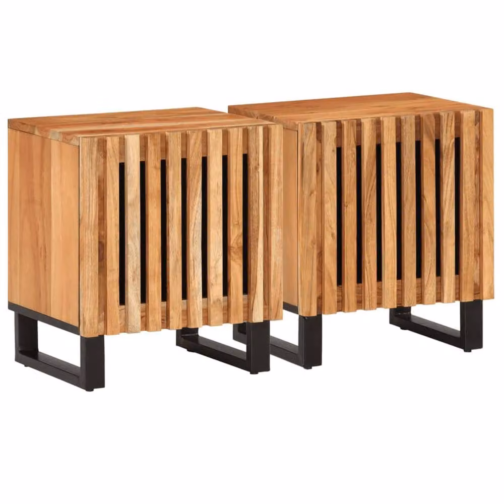 Berkfield Home Set of 2 Decorative Acacia Wood Bedside Cabinets in Brown, W/D/H: 40 x 34 x 46 cm – 1