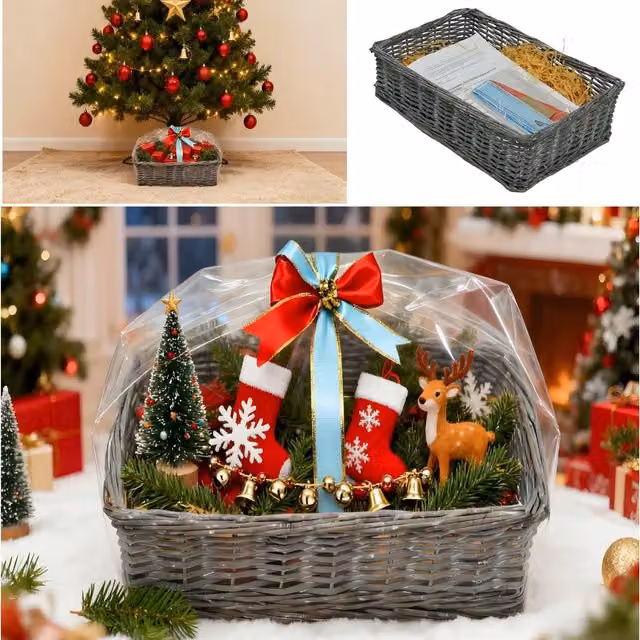 Gr8 Home Christmas Wicker Gift Hamper Basket DIY Kit, Grey, W/D/H: 43.0 x 30.0 x 12.0 cm