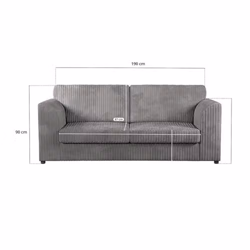 SofaSelectionUk Ltd Jumbo Cord High Back 3-Seater Sofa in Grey – 2