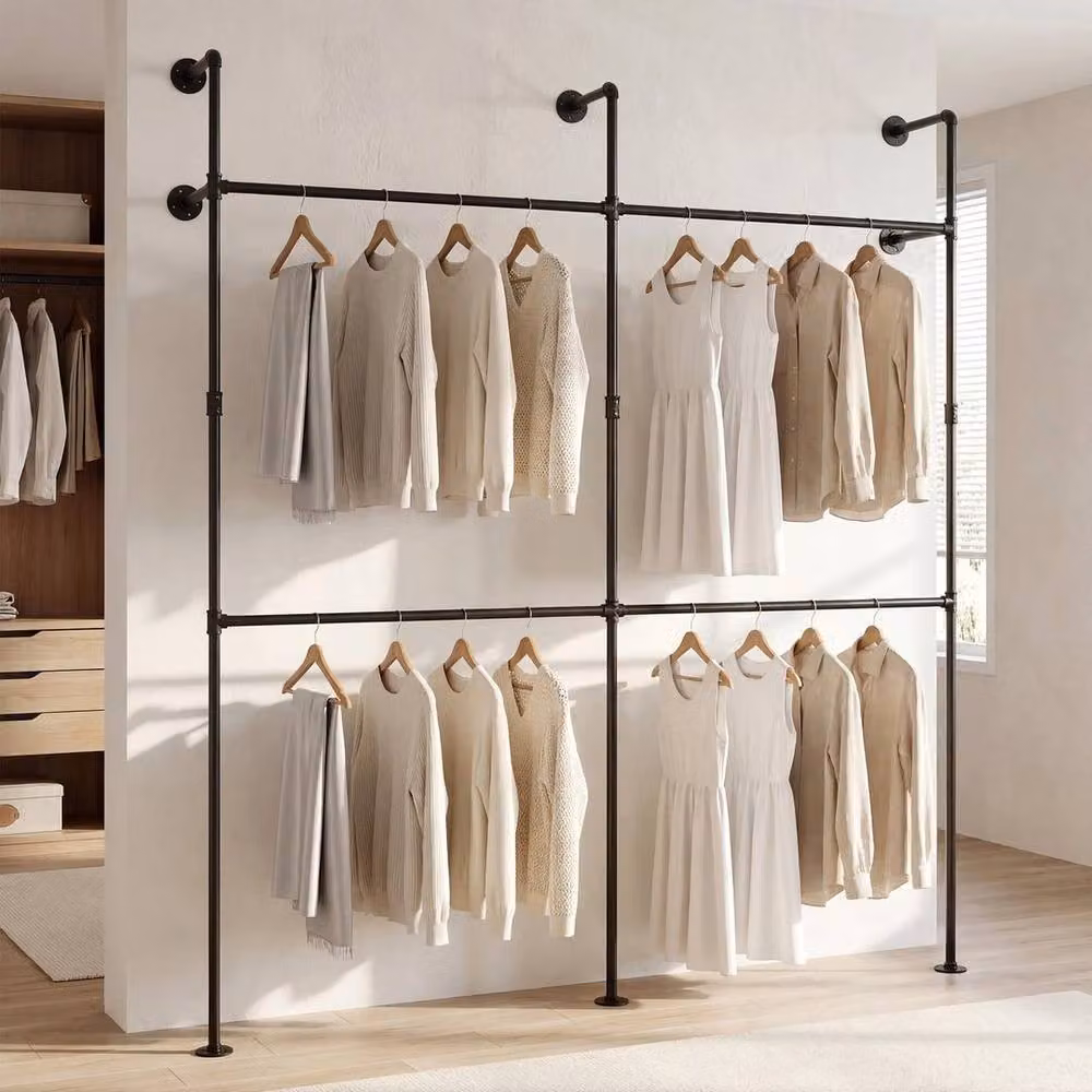 Hinsinc Wall Mounted Black Metal Garment Organizer Continuous Linear Rail W/D/H: 227 x 32 x 32 cm – 4