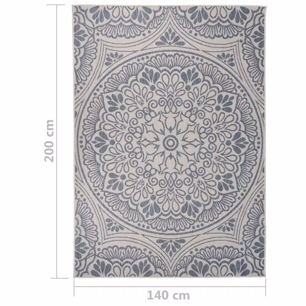 Berkfield Home Blue Patterned Round Outdoor Flatweave Rug, Diameter: 100 cm