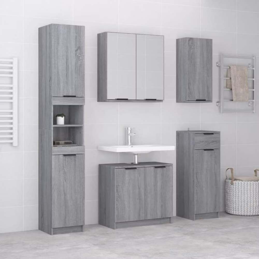 Berkfield Home 5 Piece Grey Sonoma Modern Bathroom Cabinet Set with Tall Cabinet and Wall Mounted Units – 2