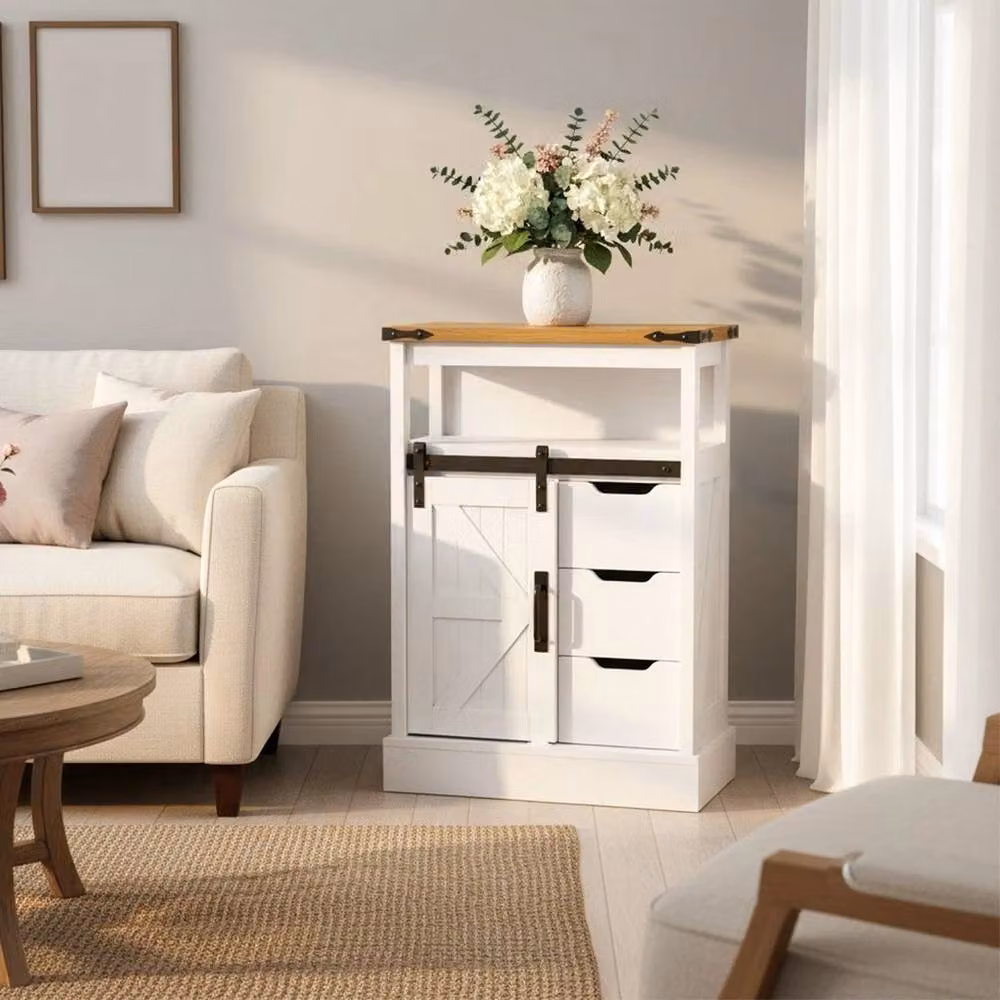 KORVIXA Modern White Sideboard Buffet Kitchen Cabinet W/D/H: 100 x 100 x 100 cm – 3
