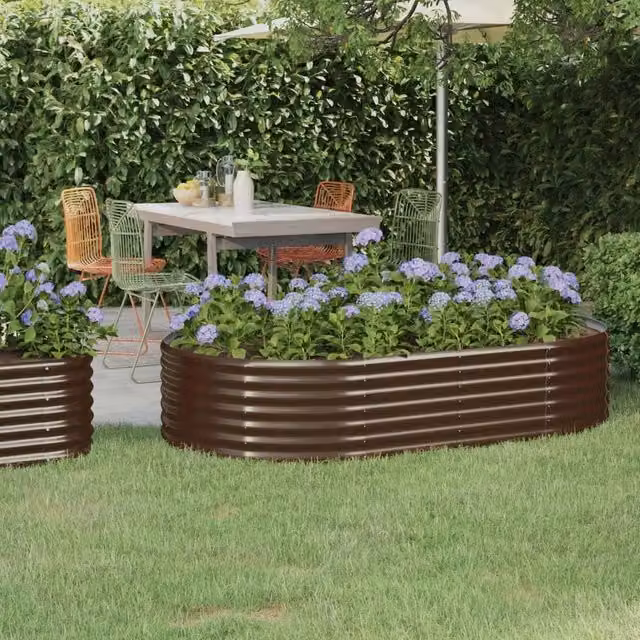 Berkfield Home Garden Powder-coated Steel Raised Bed in Brown, W: 100 cm, D: 175 cm, H: 36 cm – 1
