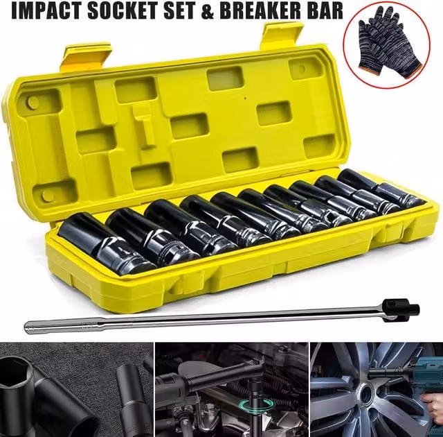 VOGREX 1/2 Inch Drive 24 Piece Metric Socket Set with Long Breaker Bar in Black