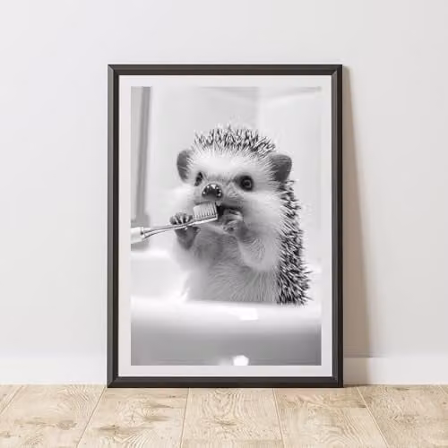 60 Second Makeover Hedgehog Brushing Teeth Animal Print Paper Poster, A3