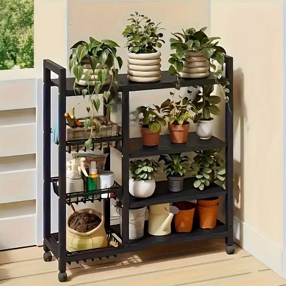 KORVIXA 4 Tier Mobile Kitchen Storage Rack in Matt Black, Width: 90 cm – 4