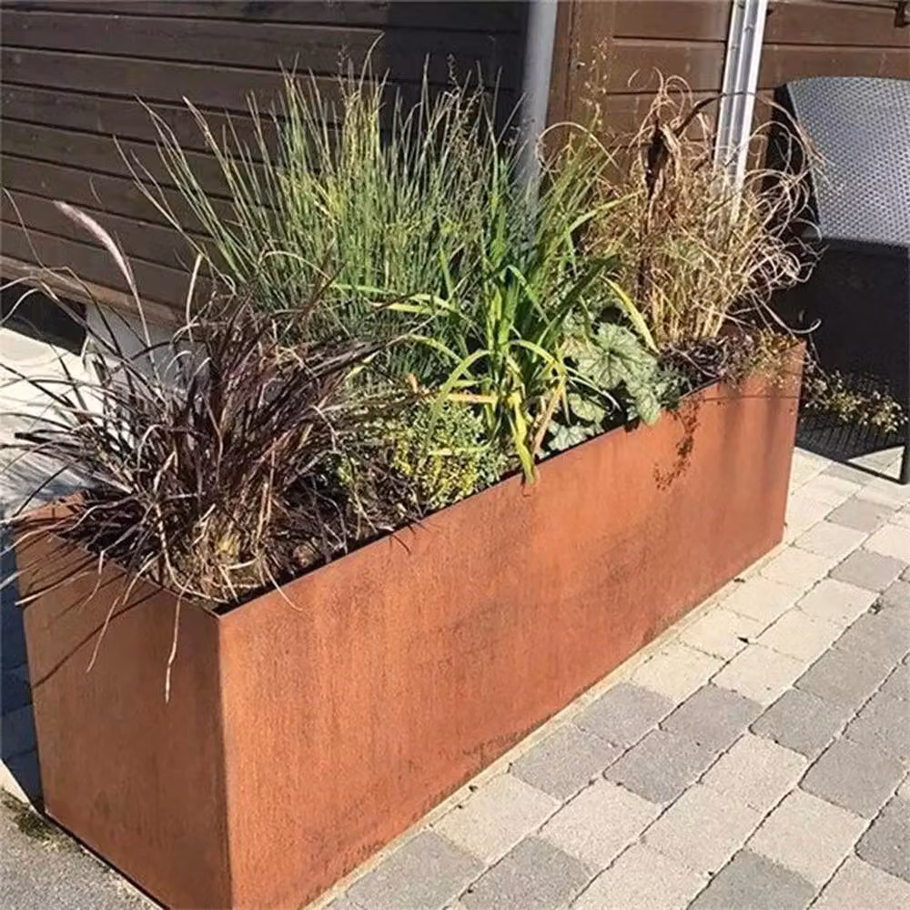 Kelvenix Large Corner Rust Planter in Brown Steel Metal – 3