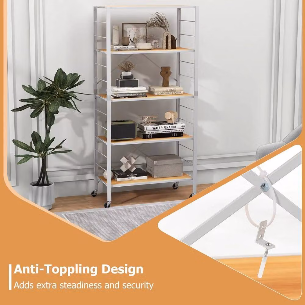 Kelvenix 5-Tier Foldable Metal Storage Rack with Adjustable Shelves in White – 2
