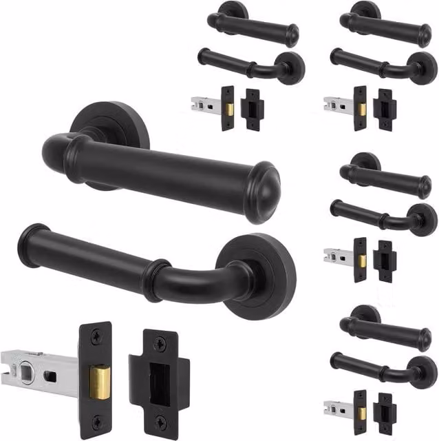 AFIT Matt Black Aluminium Door Handle and Rosette Set, 5 Pack