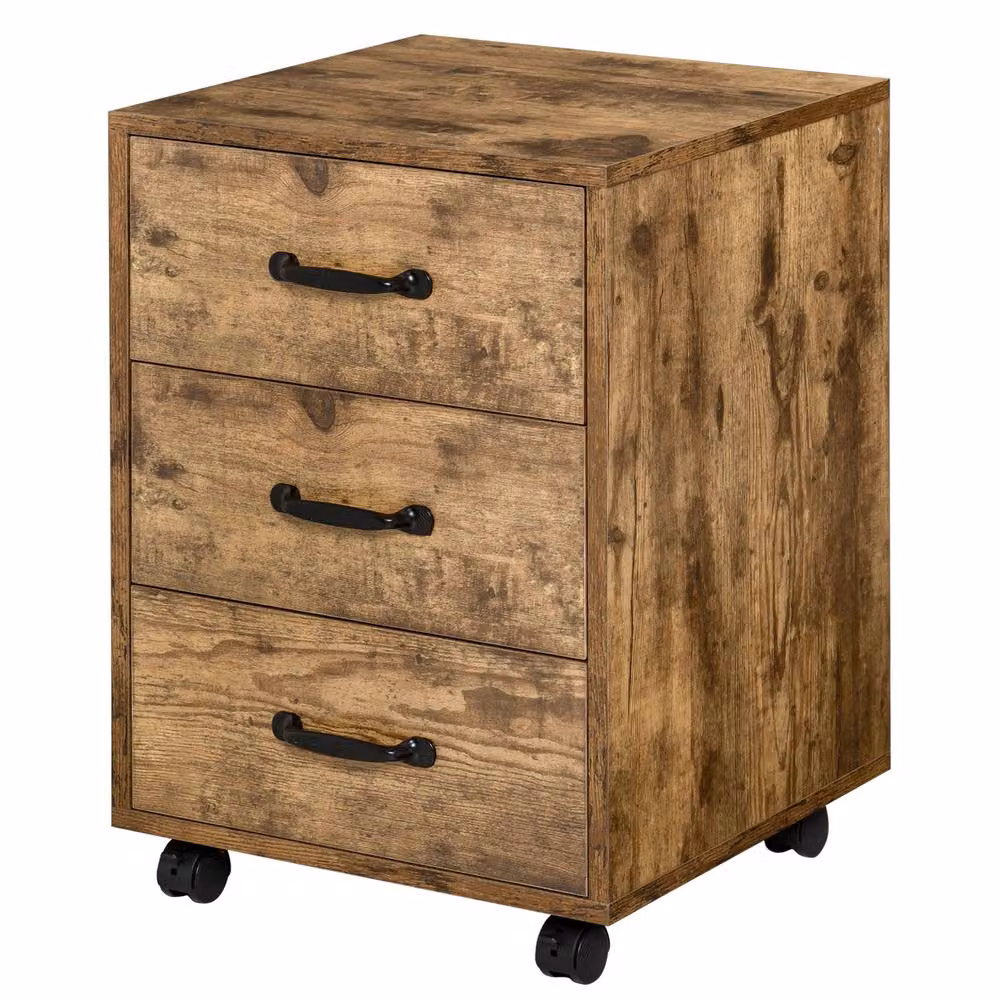 Rolipo 3-Drawer Mobile Filing Cabinet with Wheels and Lock in Brown – 2