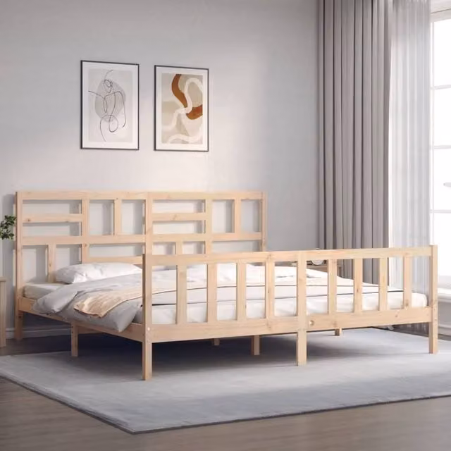 Berkfield Home Beautiful Solid Wood Pine Bed Frame in Light Brown, W/D/H: 200 x 200 x 104 cm – 1