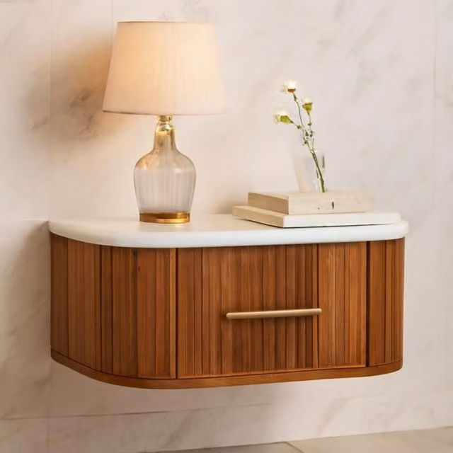 Artisan Furniture Beaumont Wall-Mounted Mango Wood Bedside Table in Brown and White