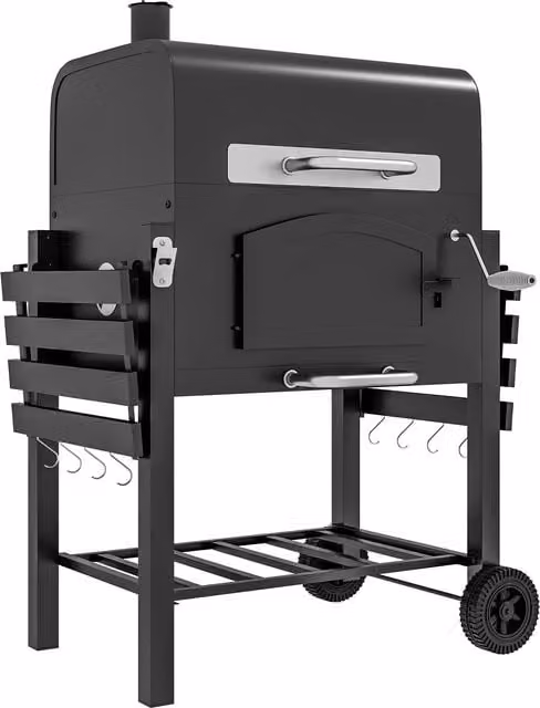 Outsunny Charcoal Barbecue Grill Trolley Garden Smoker in Black with Stainless Steel Details, Thermometer and Wheels