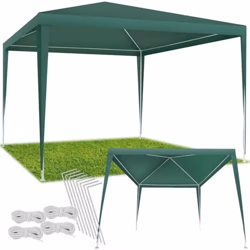 tectake Garden Gazebo in Green with Steel Frame, W: 300 cm, D: 300 cm, H: 250 cm – 1