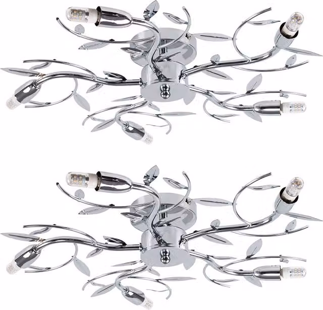 ValueLights Pair of Modern Chrome 5 Way Swirl Decorative Leaf Blossom Ceiling Lights in Silver