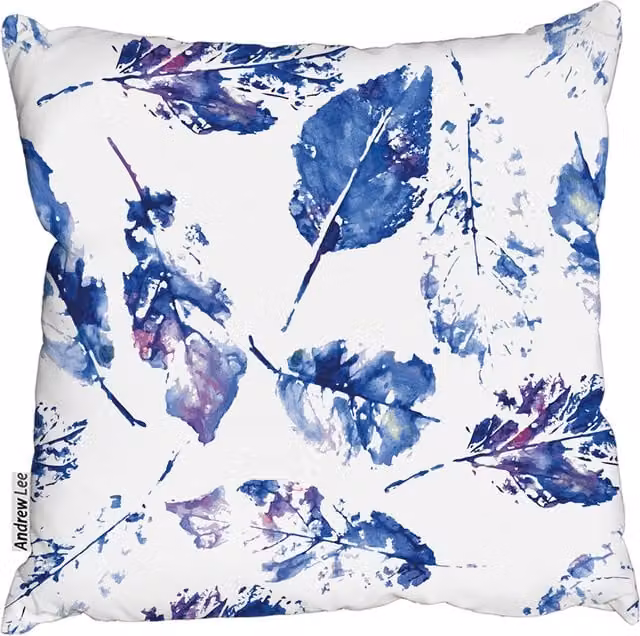 Andrew Lee Autumn Leaves Blue Square Cushion, W: 60 cm, H: 60 cm, D: 60 cm