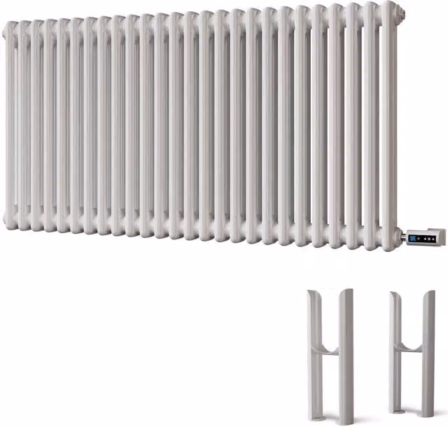 UK Radiators Alpha 2 Column Electric Radiator in Anthracite and White with WiFi App Control, H: 60.0 cm x W: 116.4 cm